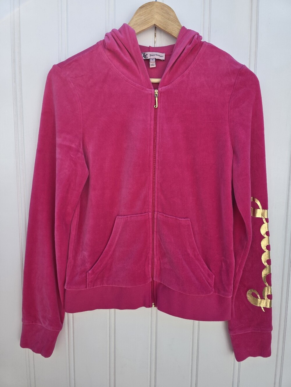 Juicy Couture Front Zipper Velour Hoodie Pink Size Medium